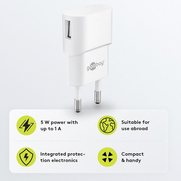 Ladegerät Goobay weiss Steckdose auf 1x USB 1A (5W)