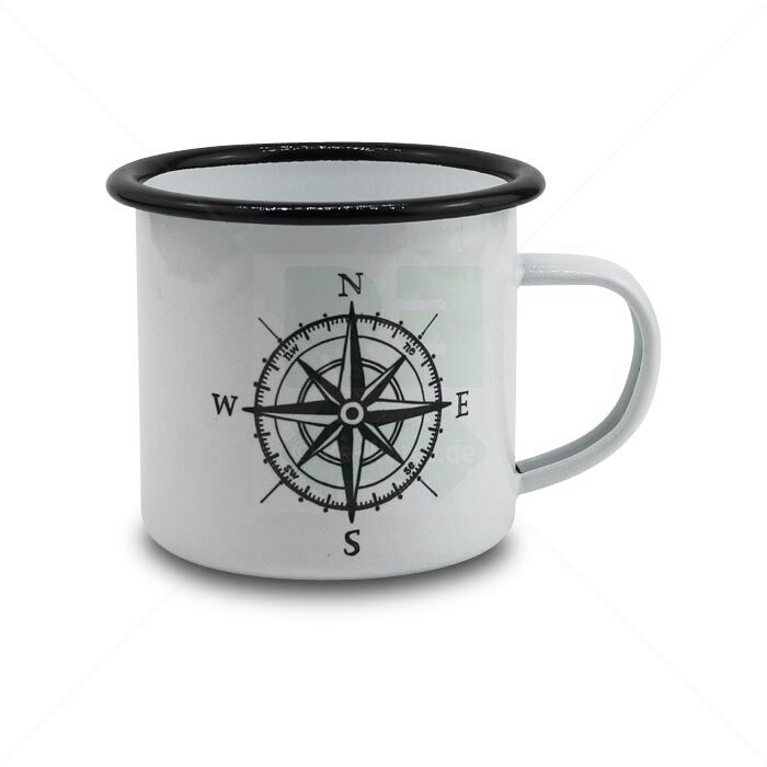 Tasse MoonWorks Wind-Rose Kompass Emaille weiß-schwarz