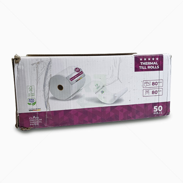 Kassenrollen für Bondrucker Thermopapier 80x80x12 mm 50 Stück weiß