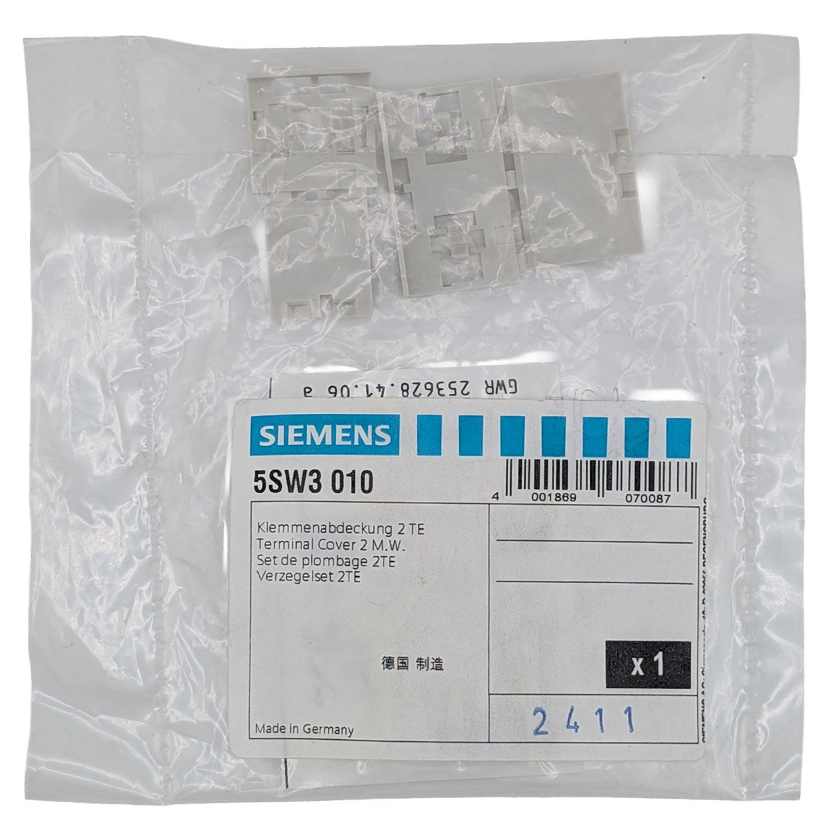 Klemmenabdeckung Siemens 5SW3010 für FI-Schutzschalter 5SM1 2TE – 1 Stück