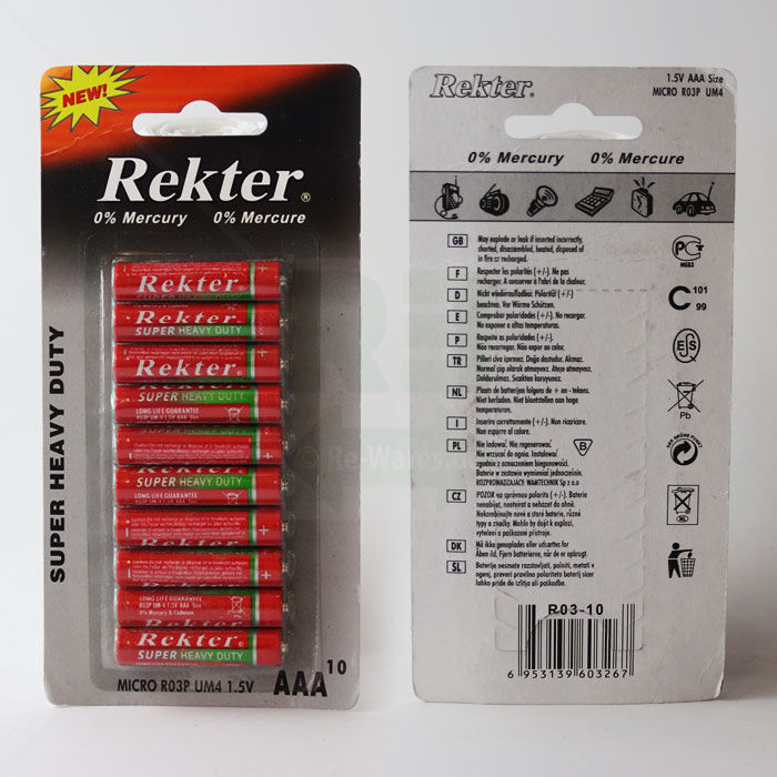 Batterien Rekter Micro R03P UM4 1,5V AAA | 10er Pack