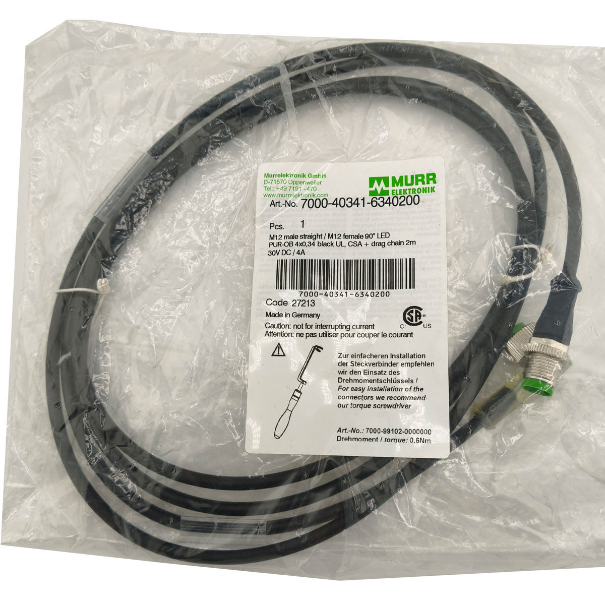 M12-Verbindungsleitung Murrelektronik 7000-40341-6340200 2 m schwarz – 1 Stück