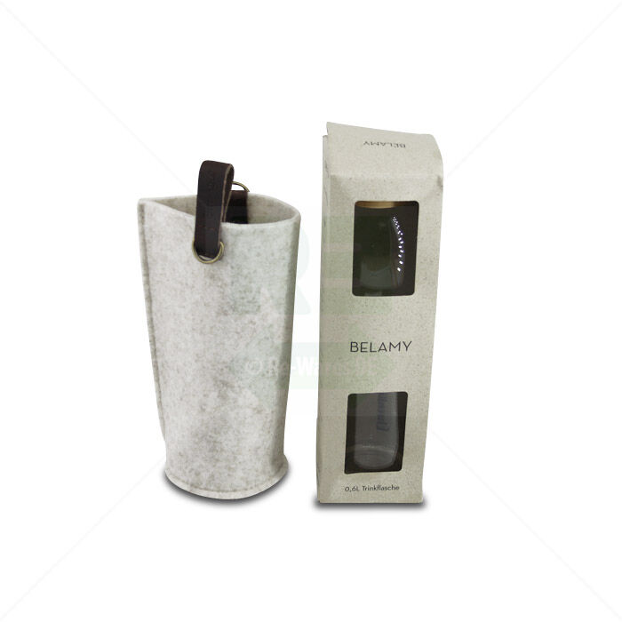 Glasflasche Belamy mit Filzbezug u. Bambusdeckel 600 ml beige