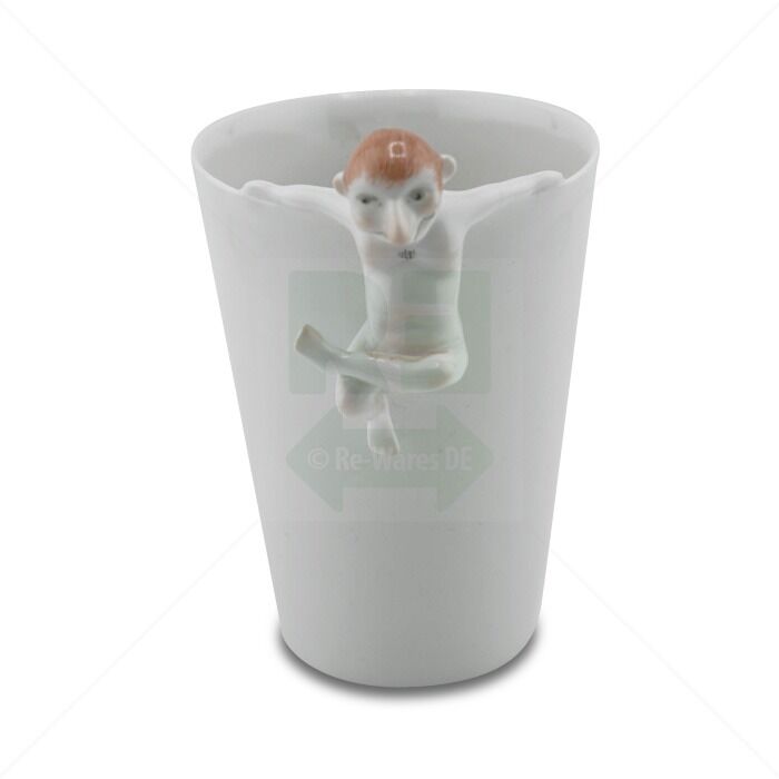 Porzellantasse mit 3D-Affenfigur, weiß