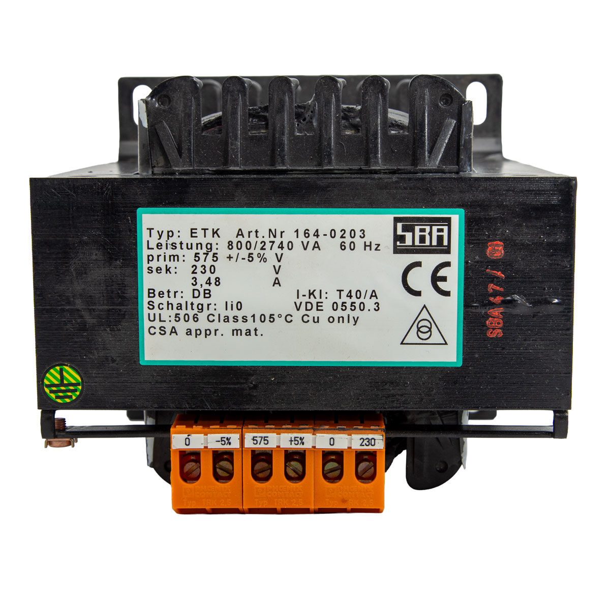 Transformator SBA ETK 164-0203 800/2740 VA – 575/230 V – 60 Hz