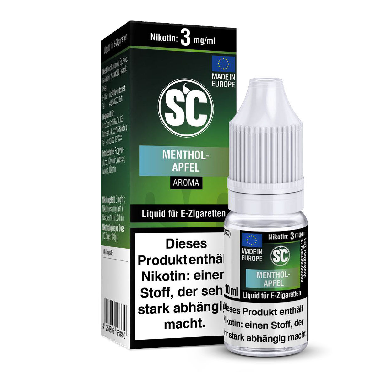 Liquid Menthol Apfel SC 10ml 03 mg/ml (leicht)