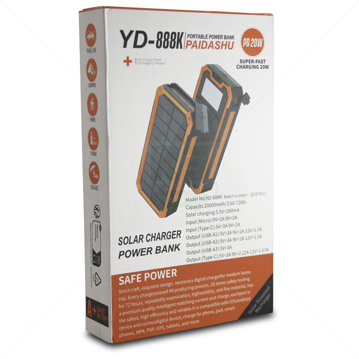 Solar Powerbank 20000mAh Wasserdicht USB C Orange