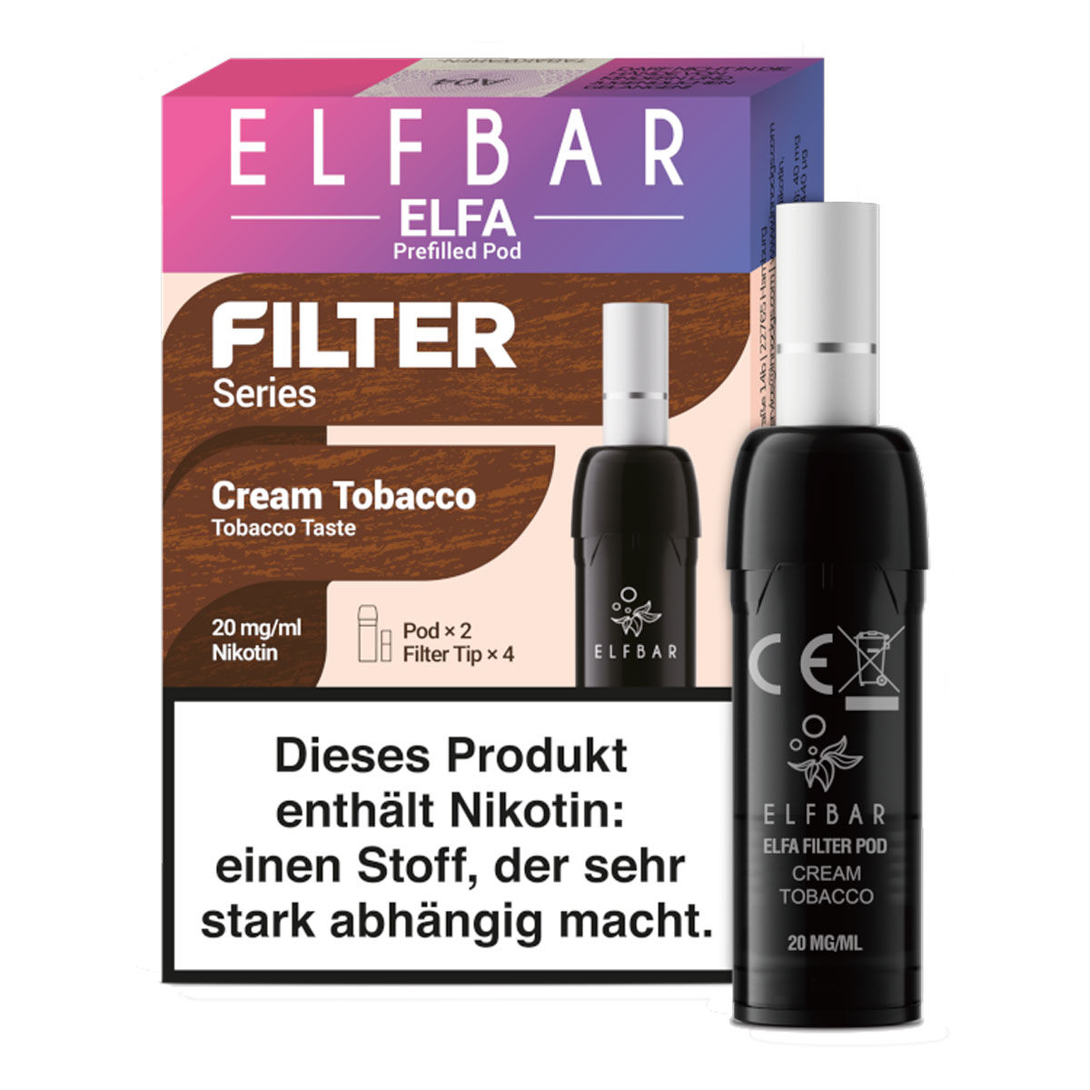 Pod mit Liquid für ELFBAR Elfa Filter 2x2ml Cream Tobacco 20mg/ml