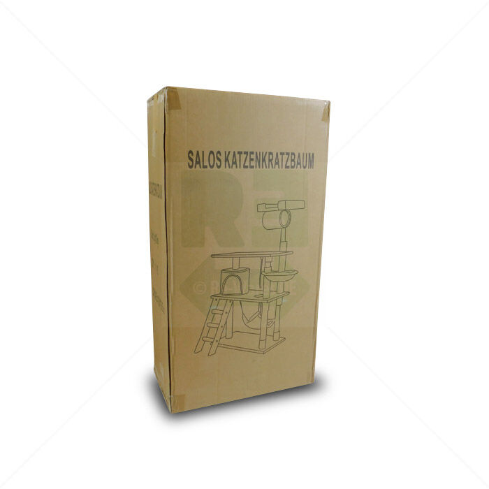 Kratzbaum mehrstöckig mit Hängematte und Höhle grau