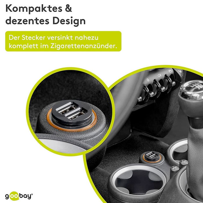 Ladegerät Goobay schwarz Auto auf 2x USB 1x2A / 2x1A (12W)