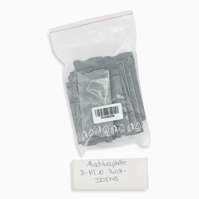 Abschluss/Zwischenplatten Phoenix Contact D-PT 10-TWIN - 3208748 Abschlussplatte, grau 20 Stück