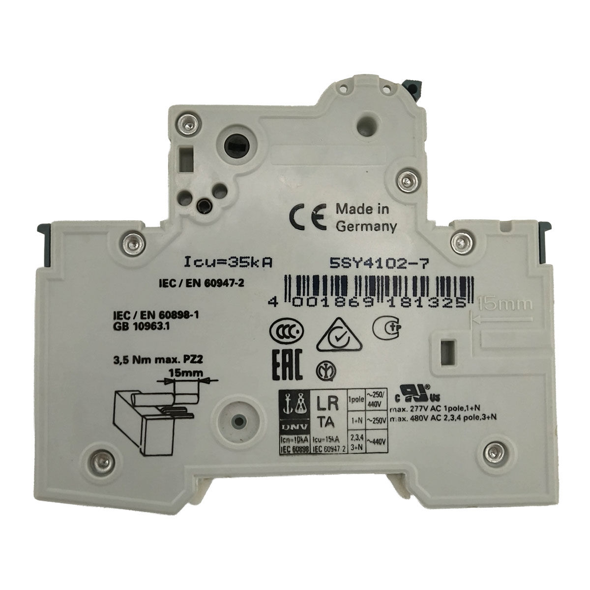Leitungsschutzschalter Siemens 5SY4102-7 1-polig C 2 A 10 kA – 1 Stück