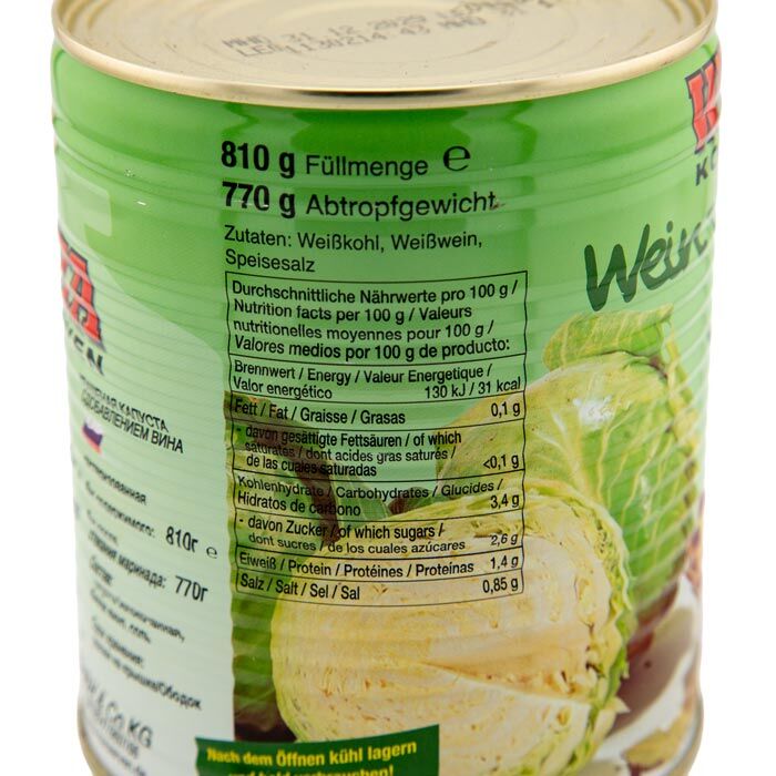 Weinsauerkraut mild in Dose 850ml von WASTA