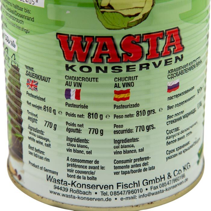 Weinsauerkraut mild in Dose 850ml von WASTA