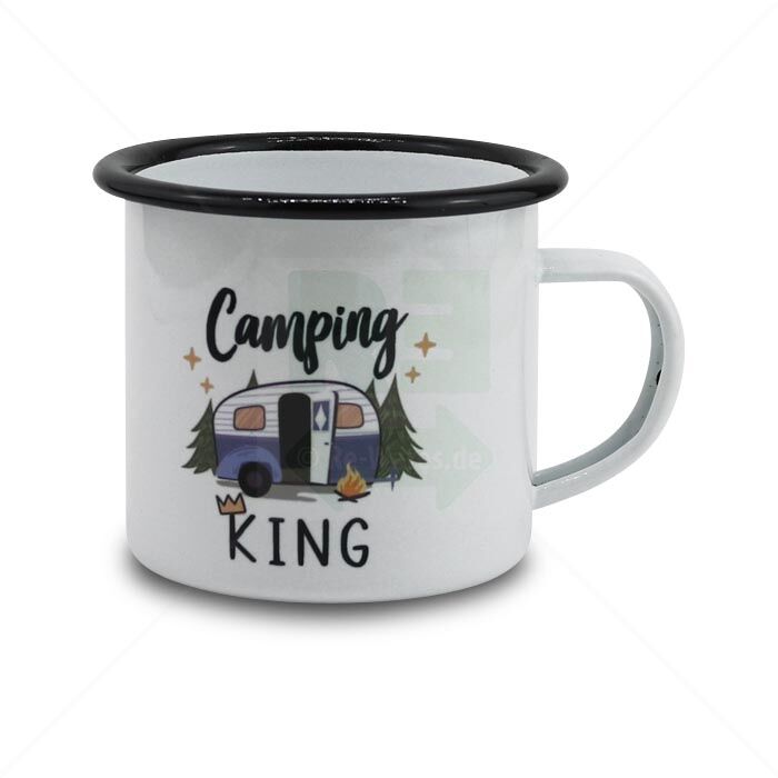 Tasse MoonWorks Camping King Emaille weiß-schwarz Tasse MoonWorks Camping King Emaille weiß-schwarz