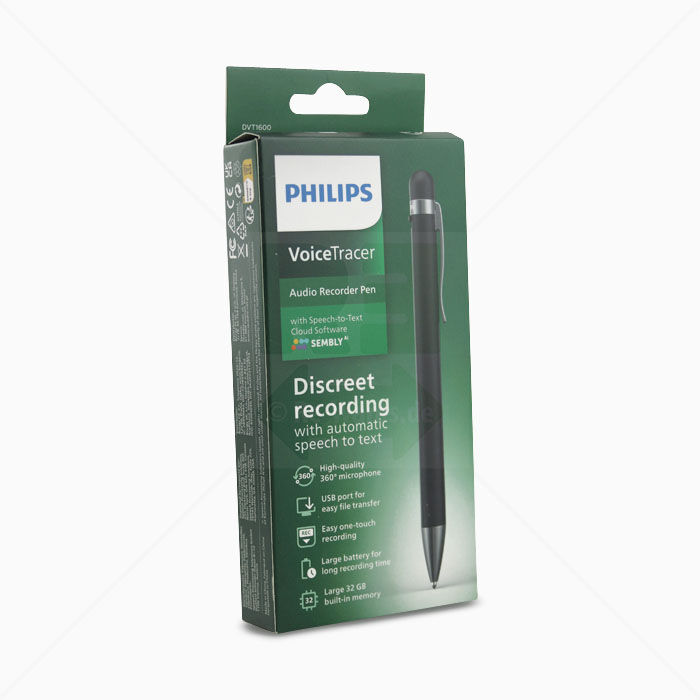 Spracherkennung Stift-Recorder Philips DVT1600 32 GB Schwarz