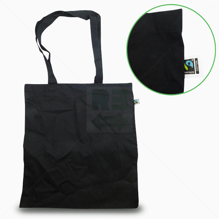 Tragetasche Jutebeutel lange Henkel Bio Fairtrade 38x42x10cm schwarz