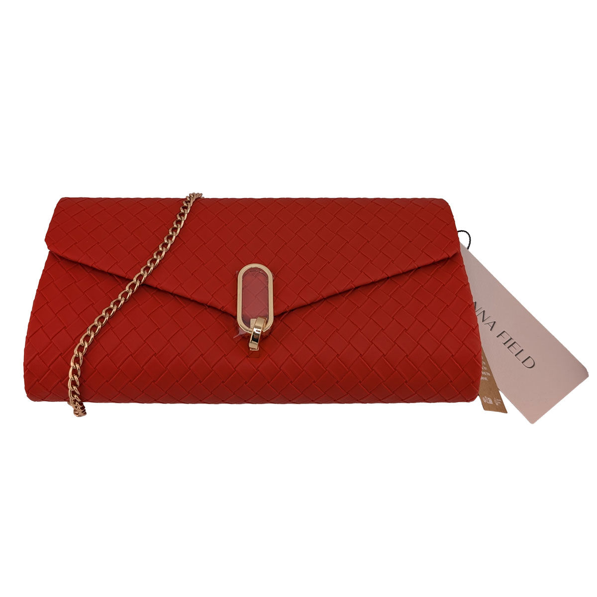 Damen-Clutch Handtasche rot mit goldfarbener Kette – 1 Stück