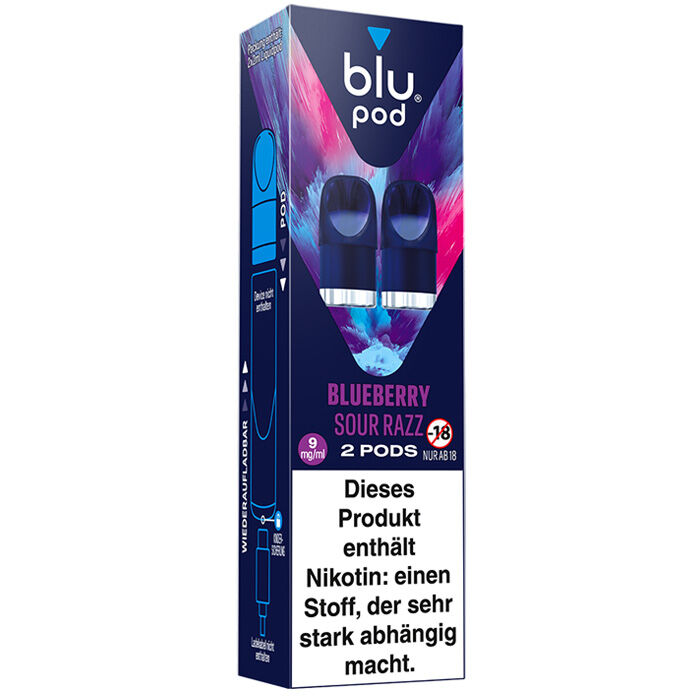 Pod mit Liquid für blu Bar kit 2x2ml Blueberry Sour Razz 9mg/ml