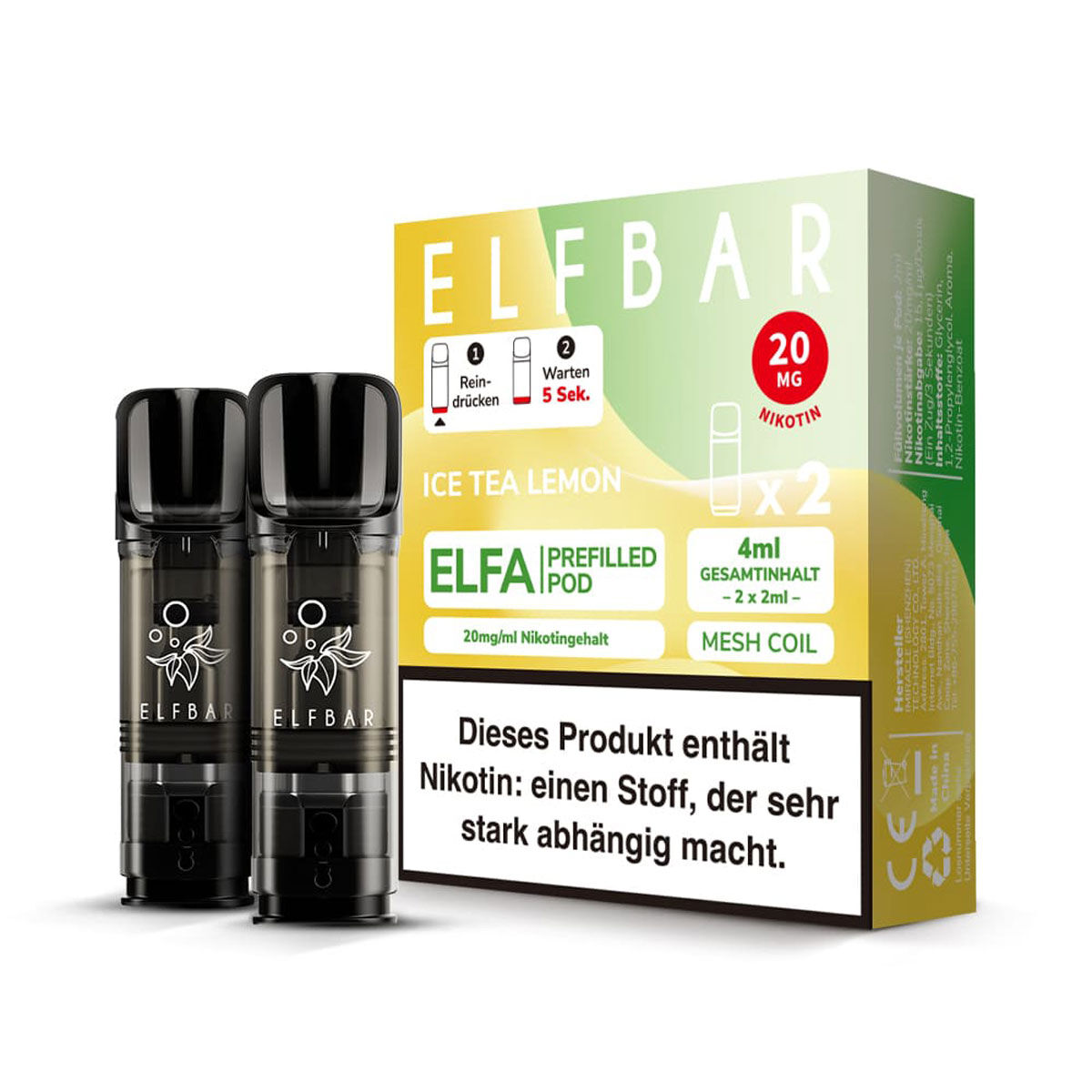 Pod mit Liquid für ELFBAR Elfa 2x2ml Ice Tea Lemon 20mg/ml