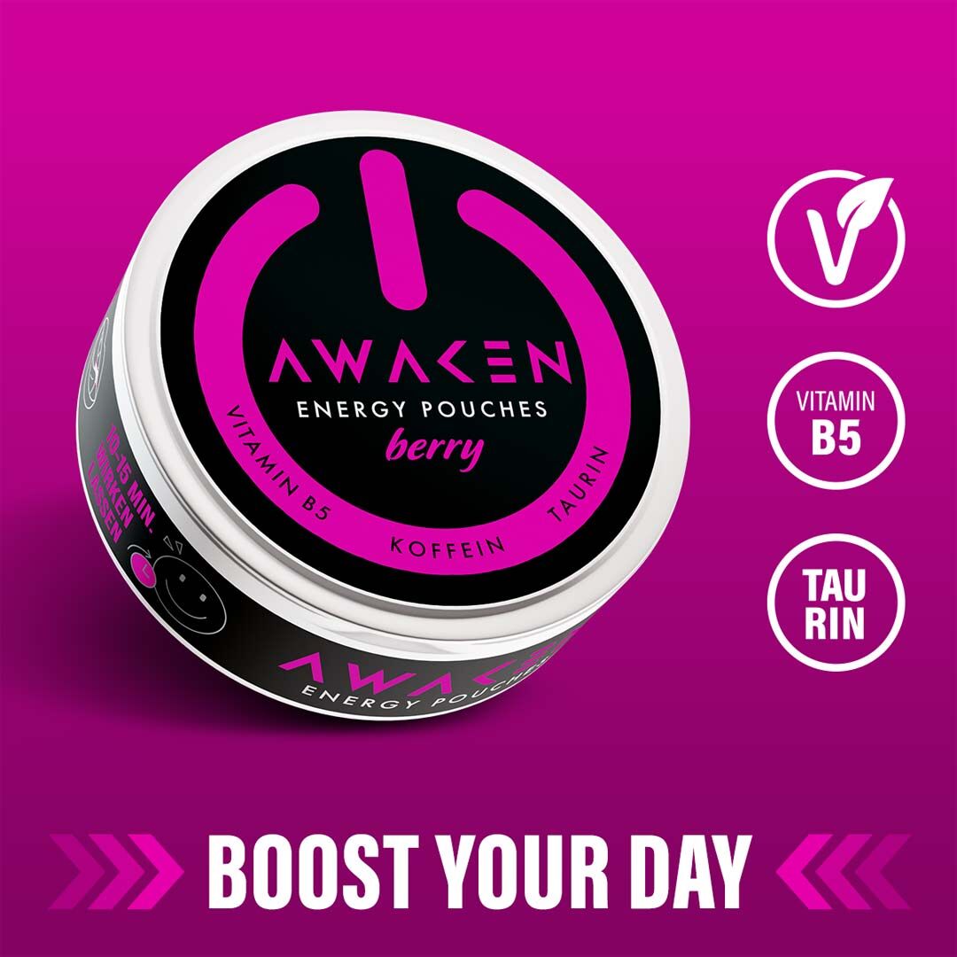 AWAKEN Energy Pouches Berry – 50 mg/g Koffein, 20 Beutel