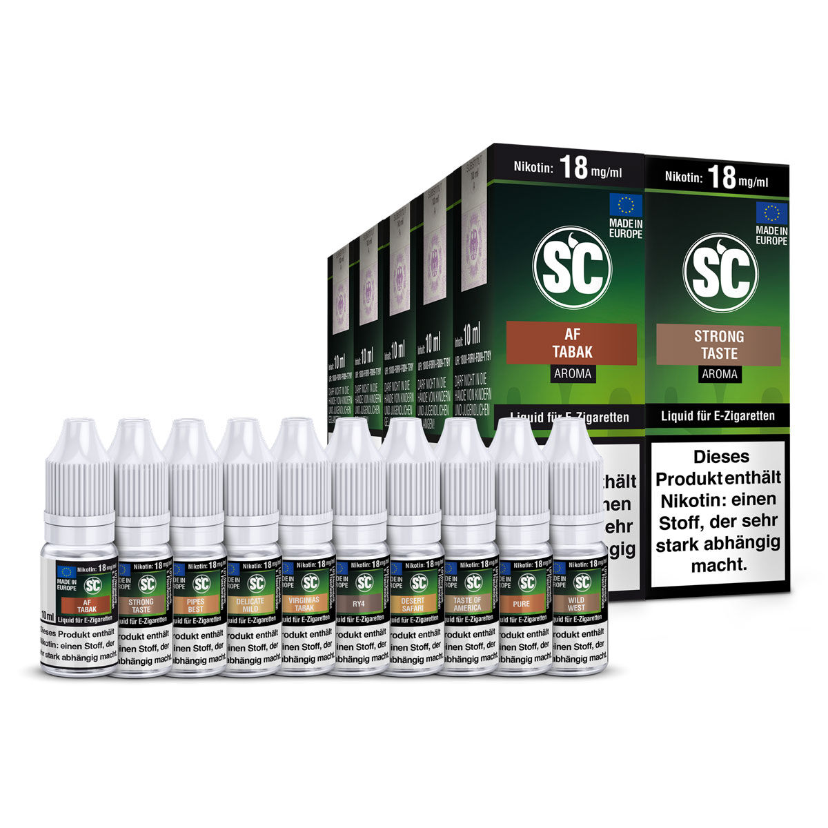 Liquid Probierbox - Tabak SC 10x10ml für E-Zigarette 18 mg/ml (sehr stark)