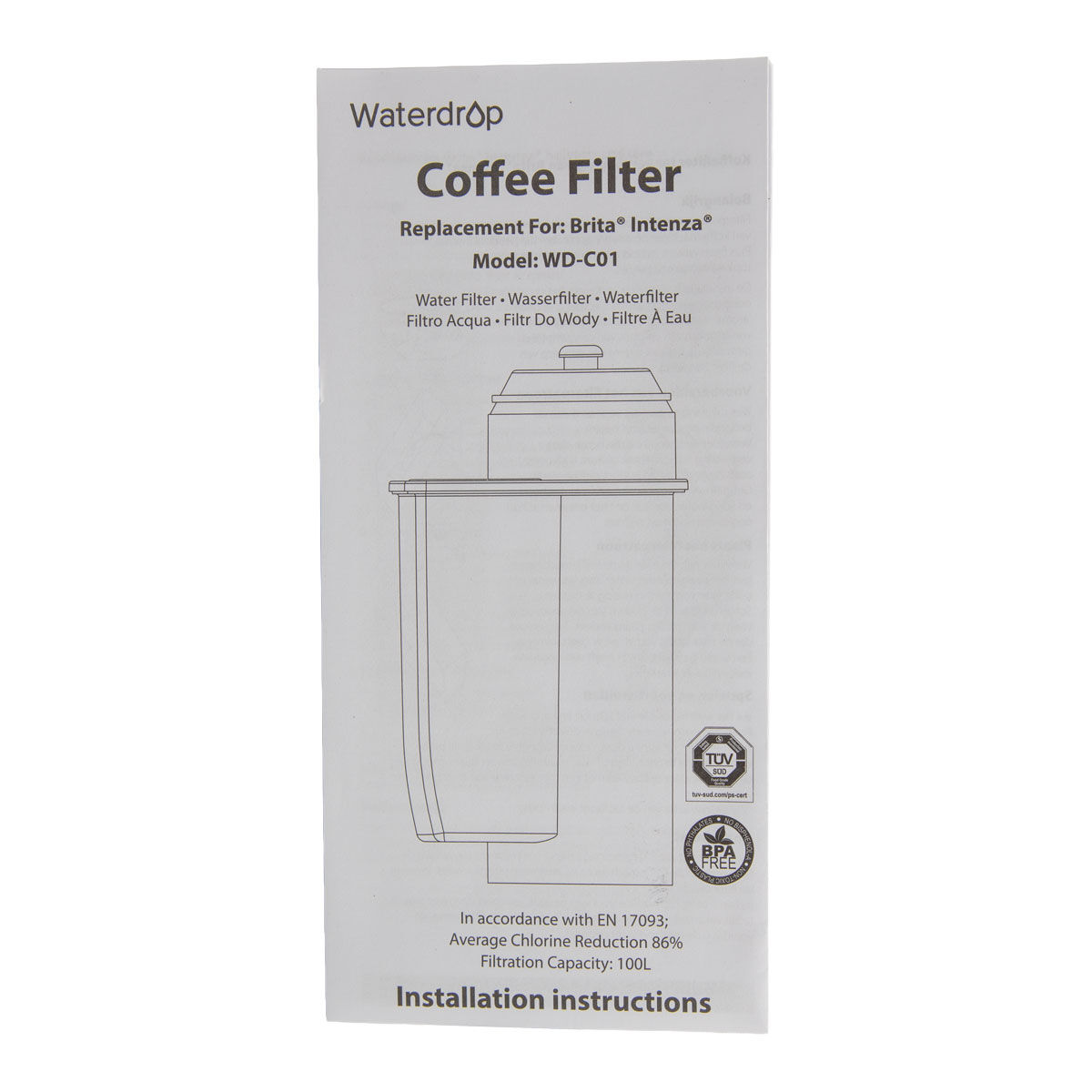 Wasserfilter Waterdrop WD-C01 kompatibel mit Siemens EQ / Brita Intenza – 6 Stück