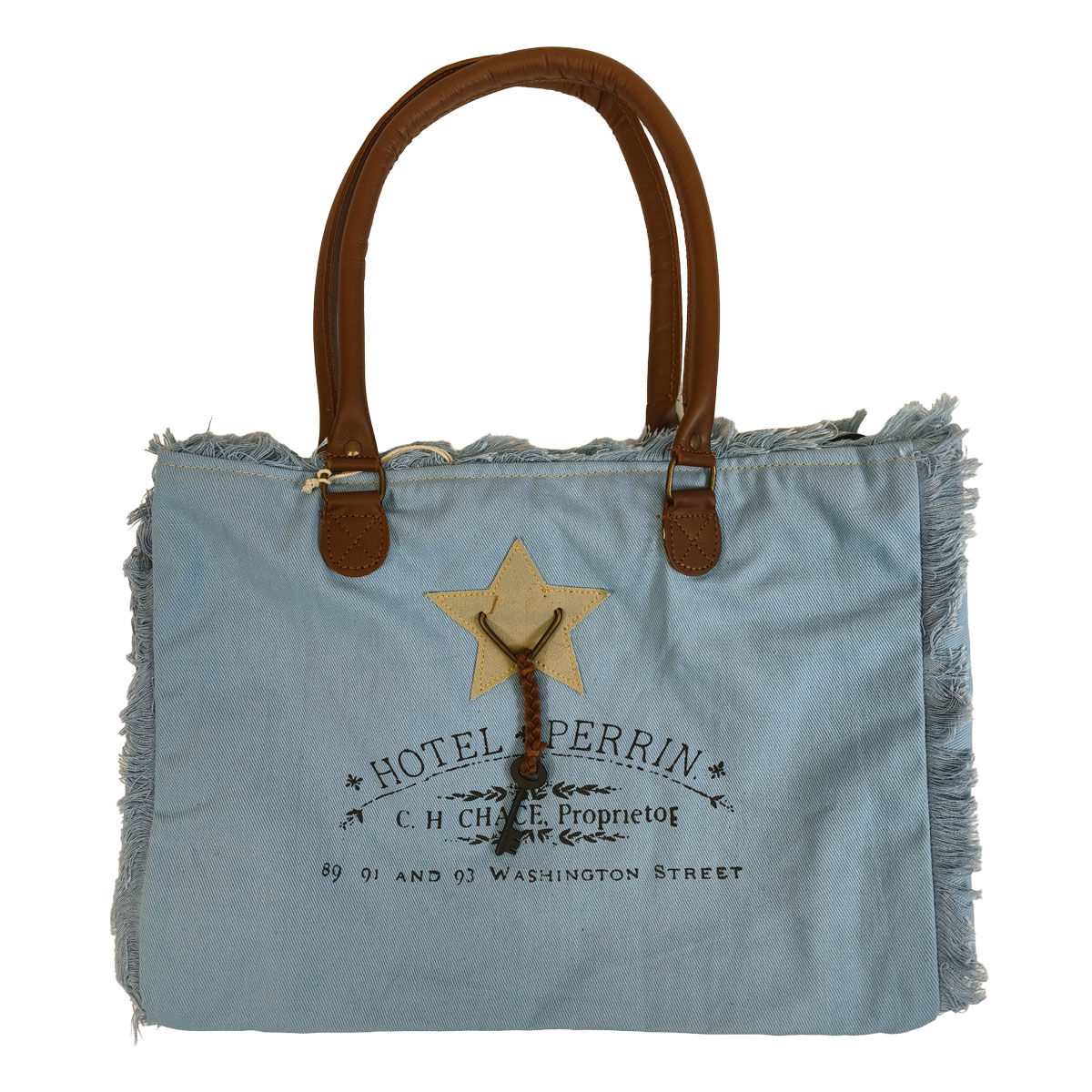 Handtasche LOBERON Elora Baumwolle ca. 40 × 31 × 15 cm blau/braun – 1 Stück