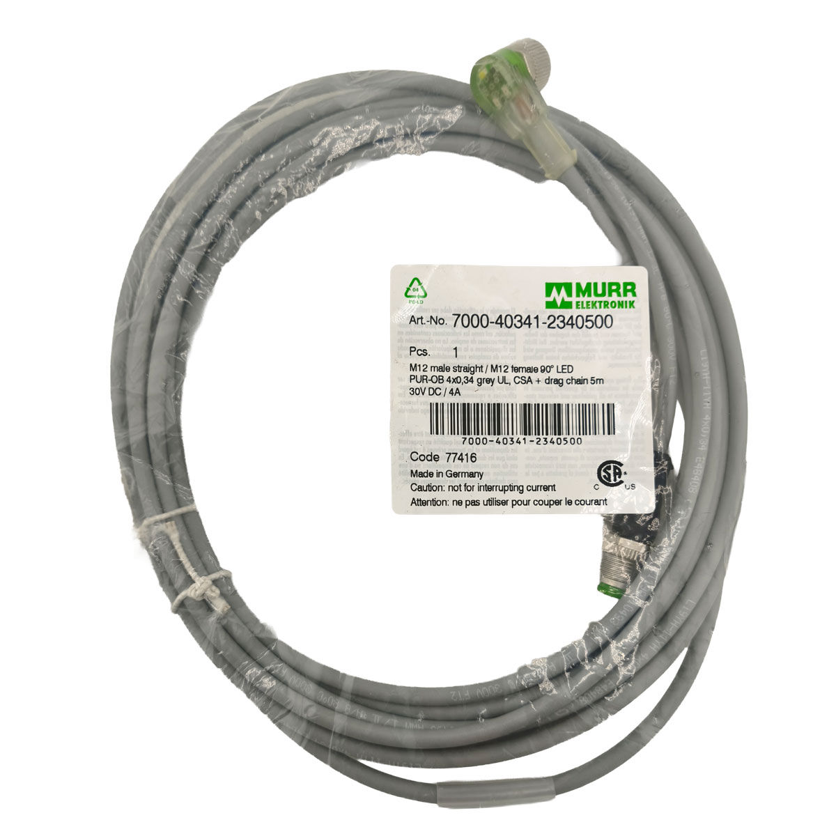 M12-Verbindungsleitung Murrelektronik 7000-40341-2340500 5 m grau – 1 Stück