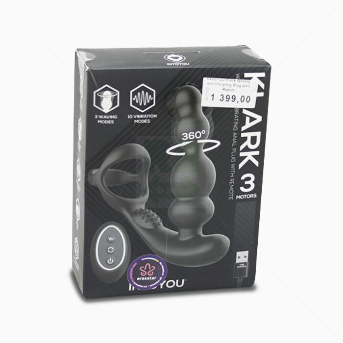 Analplug Klark 3 mit Penis- und Hodenring, Fernbedienung schwarz